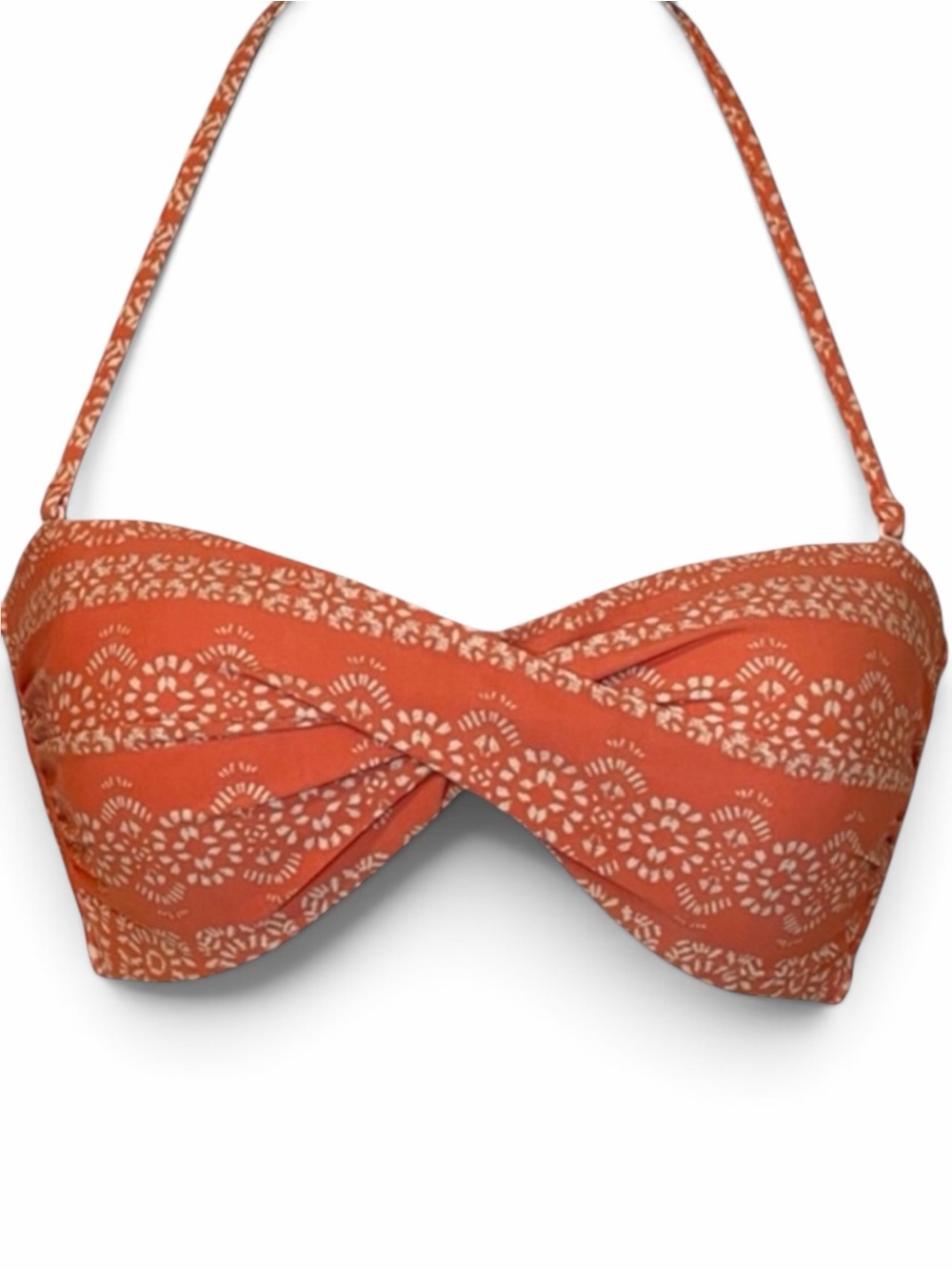 Robin Piccone Isla Bandeau Bikini Top Terra Cotta Twist Front Strapless L